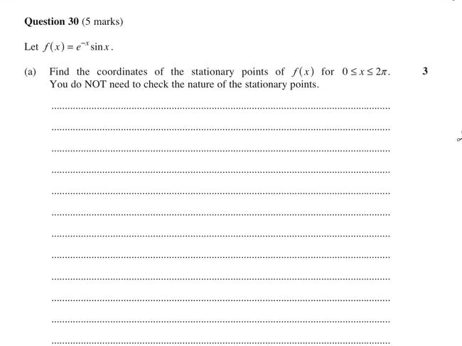 Question 30 from this year’s HSC advanced maths paper. Picture: Supplied