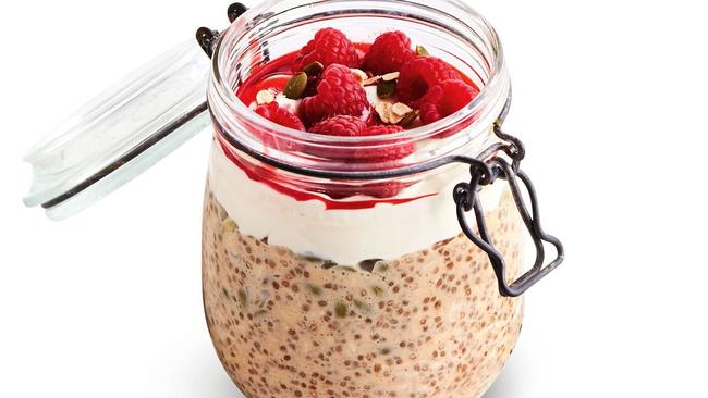 Overnight oats with pepitas and berries