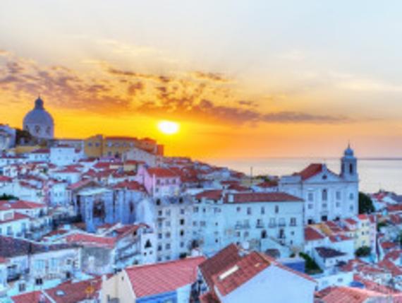 Sunrise over the rooftops of Alfama. Lisbon