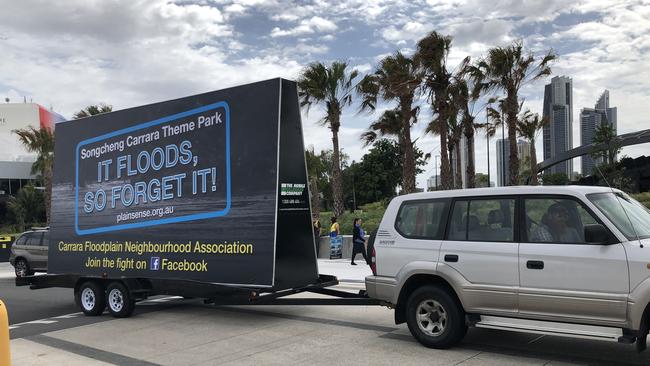 A mobile billboard lobbying against the project. Picture. Andrew Potts.