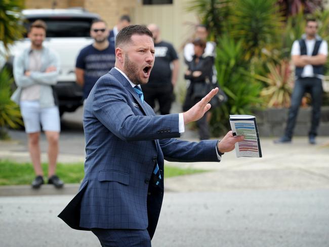 Auctioneer Daniel Galea at the sale of 4 Jackson St, Reservoir. Picture: Andrew Henshaw