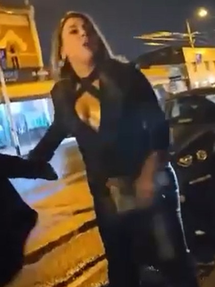 Lidia Thorpe shouting at a group outside a Melbourne strip club in April.