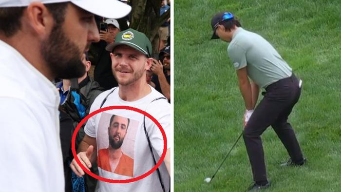 Scottie Scheffler had plenty of support as Min Woo Lee stunned with a 35-yard chip shot. Picture: Getty