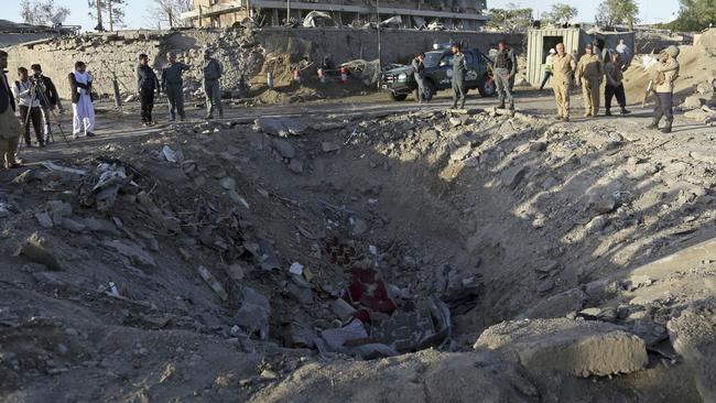 The 1500kg bombed loaded into a sewage truck left a 5m-deep crater in Kabul’s Zanbaq Square.