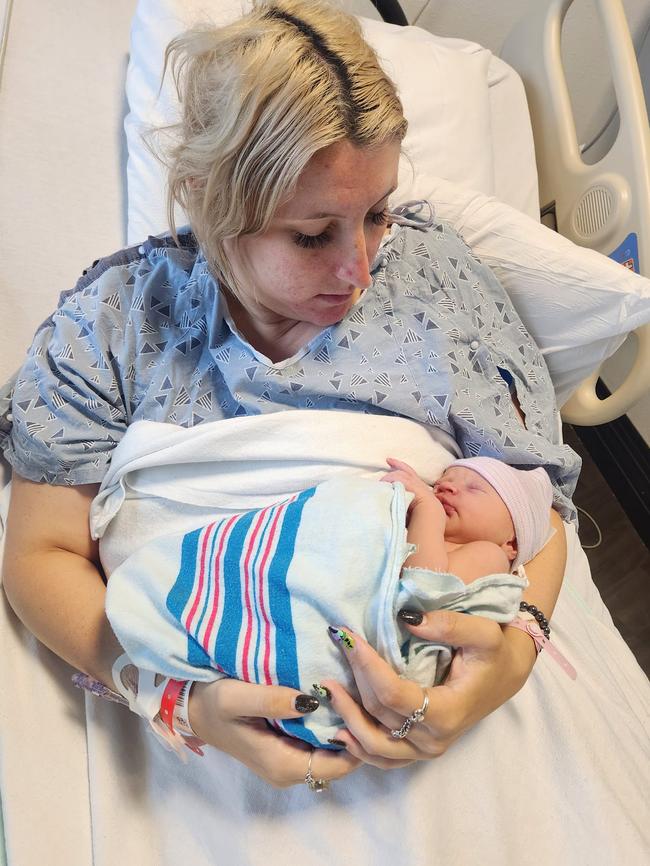 Dayna Sly gave birth to a baby girl on October 10, 2024 in Florida during Hurricane ‘Milton’, despite not knowing she was even pregnant. Picture: Facebook