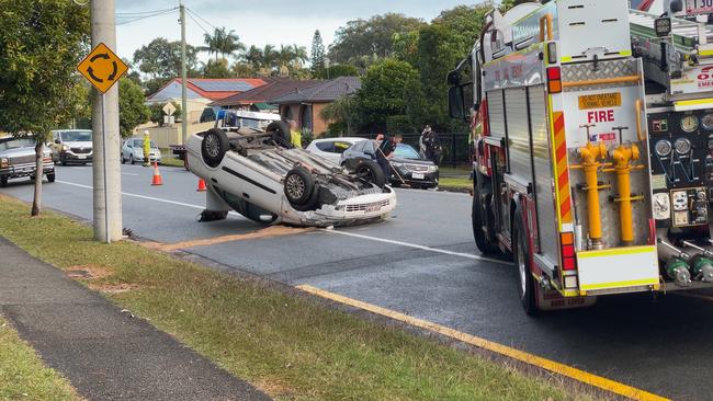 Emergency services called to Central Street in Labrador after car rollover. Photo: Charlton Hart