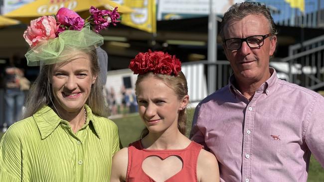 Leanna, Charli and Dennis Donaldson at the Gympie Races on June 15, 2024.