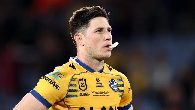 SYDNEY, AUSTRALIA - OCTOBER 02: Mitchell Moses of the Eels looks on during the 2022 NRL Grand Final match between the Penrith Panthers and the Parramatta Eels at Accor Stadium on October 02, 2022, in Sydney, Australia. (Photo by Cameron Spencer/Getty Images)