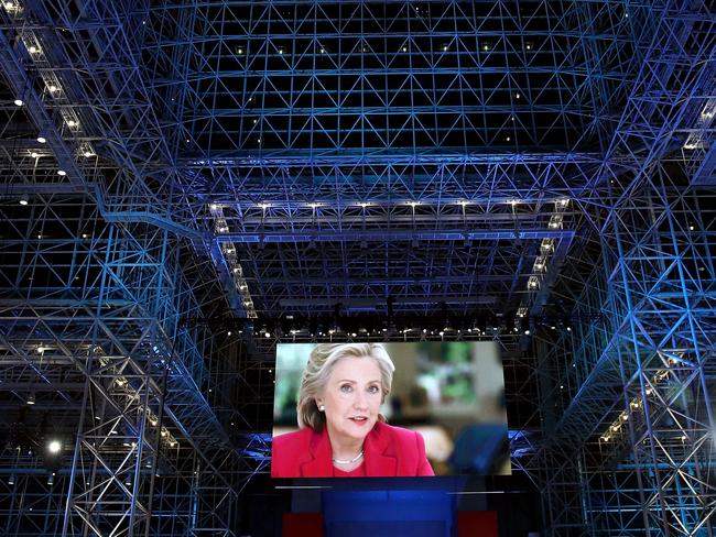 Hillary Clinton is projected on a screen on election night at the Jacob K. Javits Convention Center . Picture: Drew Angerer/Getty Images/AFP