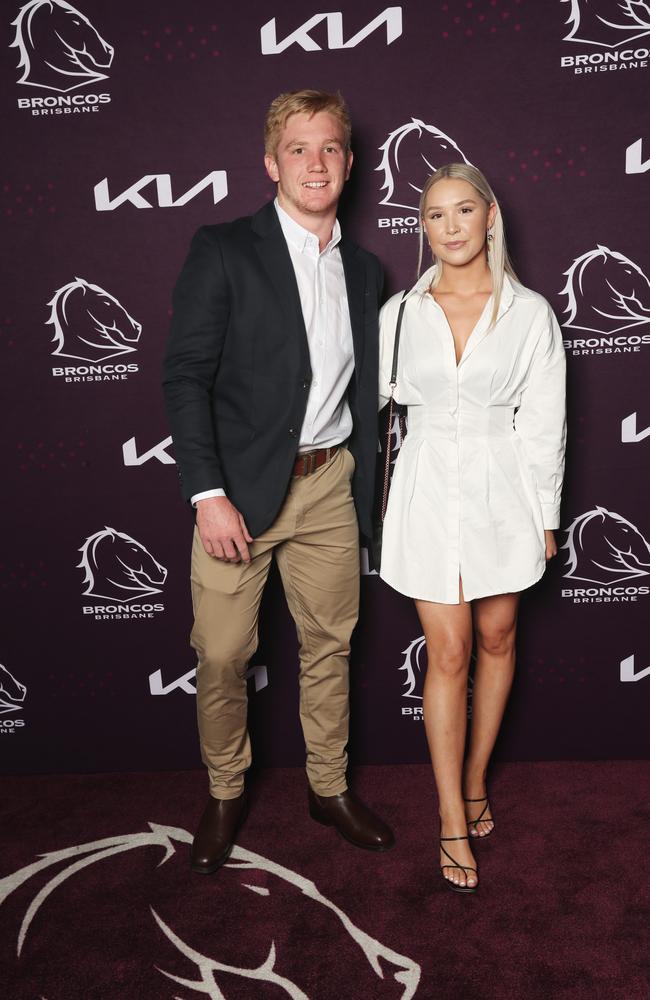 Tom Dearden and Tahlia Church at Broncos Season Launch at the Tivoli. Pic Annette Dew