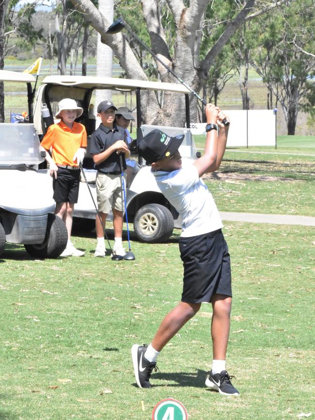 Nambour's Kamran Barden tees off in the boys 11 years division at the US Kids Golf Foundation Australian Open at the Rockhampton Golf Club on September 27.