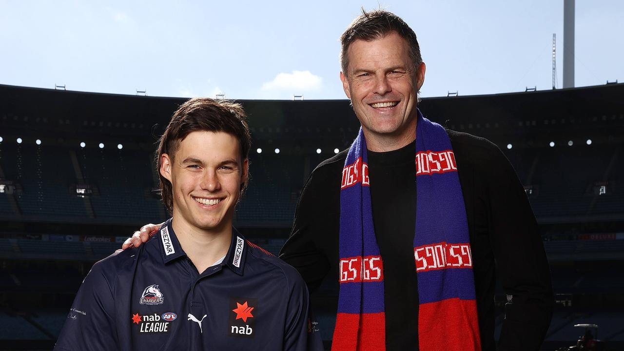 AFL Father Sons at The MCG. Sam Darcy and his dad Luke at the MCG today prior to Wednesday AFL Draft Photo by Michael Klein.