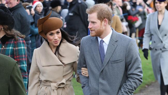 KING'S LYNN, ENGLAND - DECEMBER 25:  Meghan Markle and Prince Harry attend Christmas Day Church service at Church of St Mary Magdalene on December 25, 2017 in King's Lynn, England.  (Photo by Chris Jackson/Getty Images) ***BESTPIX***