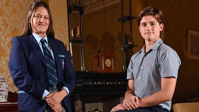 15/2/23. Teen Parliamentarians yr11 Jasmine Eramiha (Sacred Heart) and yr11 John Dwyer (St Ignatius) prepare for the Teen Parliament event on Thursday.Picture: Keryn Stevens