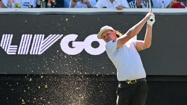 ADELAIDE, AUSTRALIA - APRIL 22: Cam Smith of Ripper GC tees off on the 12th hole during day two of Liv Golf Adelaide at The Grange Golf Course on April 22, 2023 in Adelaide, Australia. (Photo by Asanka Ratnayake/Getty Images)