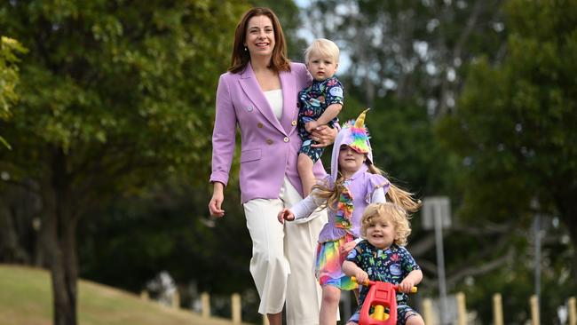 Anika Wells with daughter Celeste and twins Ossian and Dashiell. Picture: Lyndon Mechielsen