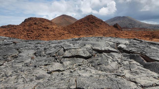 The volcanic landscape of Santiago Island.