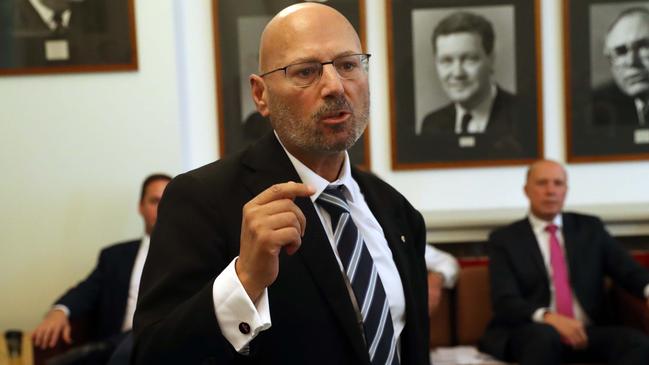 Senator Arthur Sinodinos during the party room meeting this morning. Picture: Gary Ramage