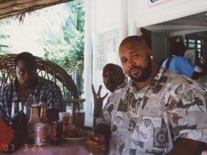 Tupac Shakur and Suge Knight back in May 1996. Picture: Supplied