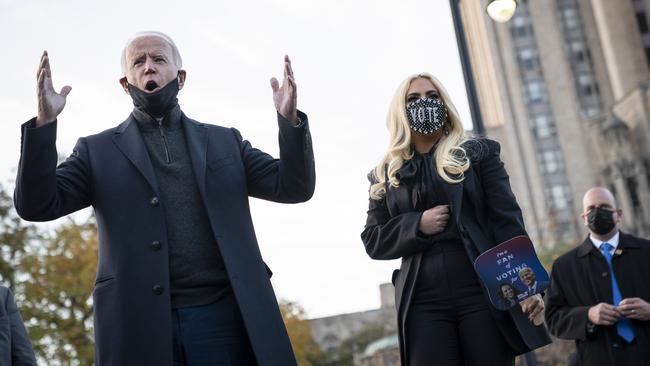 Democratic presidential nominee Joe Biden and Lady Gaga in Pittsburgh, Pennsylvania. Picture: Getty Images