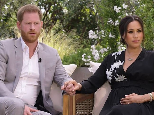 PICS: Grabs from trailer of Oprah's Harry and Meghan interview. Picture: CBS
