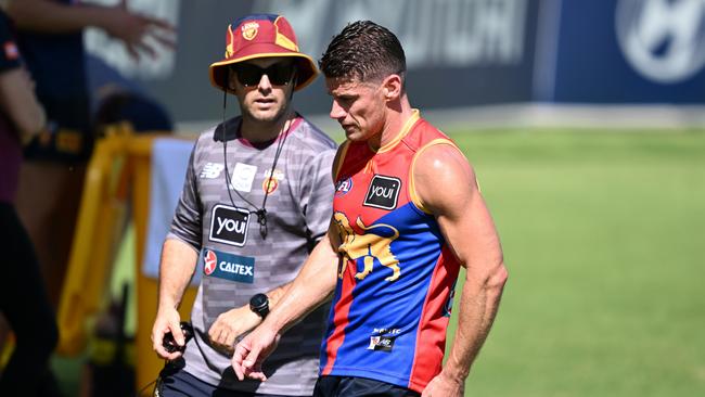 BRISBANE, AUSTRALIA - MARCH 14: Dayne Zorko is seen coming from the field during a Brisbane Lions AFL training session at Brighton Homes Arena on March 14, 2023 in Ipswich, Australia. (Photo by Bradley Kanaris/Getty Images)