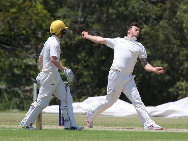 Queensland Premier Cricket between the Gold Coast Dolphins and Wests at Bill Pippen Oval, Robina. Dolphins bowler Liam Hope-Shackley. Picture: Mike Batterham