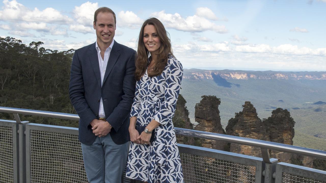 The Duke and Duchess of Cambridge at Echo Point, with the Three Sisters Rocks in the background, at Katoomba on April 17, 2014. Picture: Arthur Edwards/WPA Pool/Getty Images