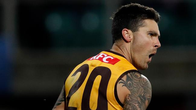 Chad Wingard celebrates a late goal. Picture:Dylan Burns/AFL Photos via Getty Images