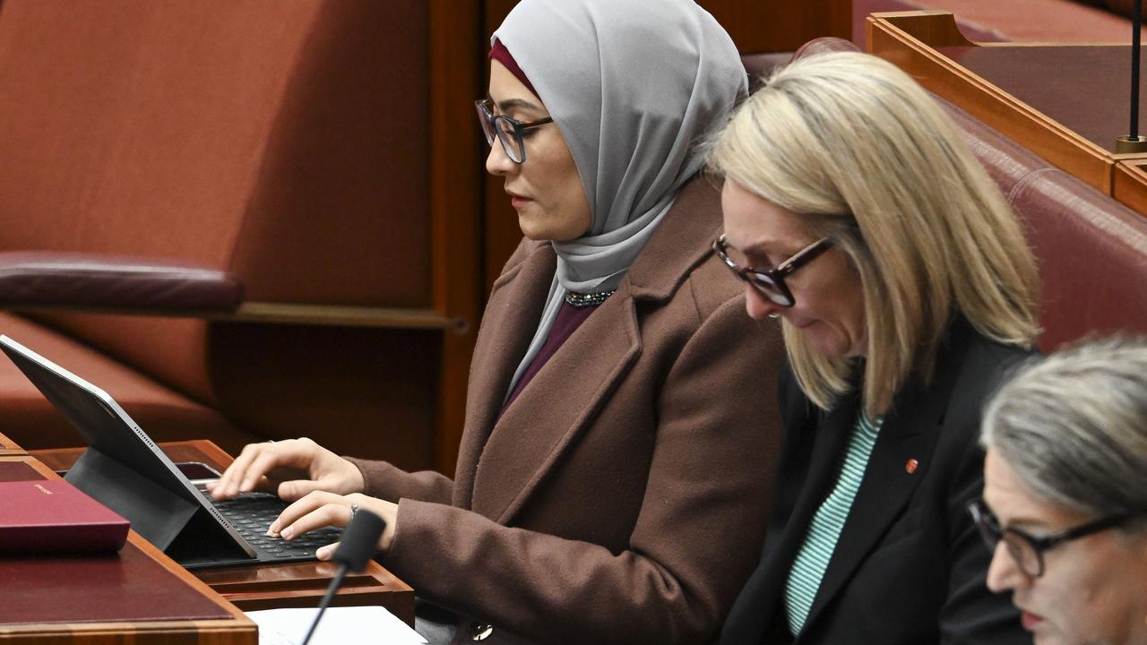 Senator Fatima Payman sat with her Labor colleagues during Question Time in the Senate on Monday. Picture: NewsWire/ Martin Ollman