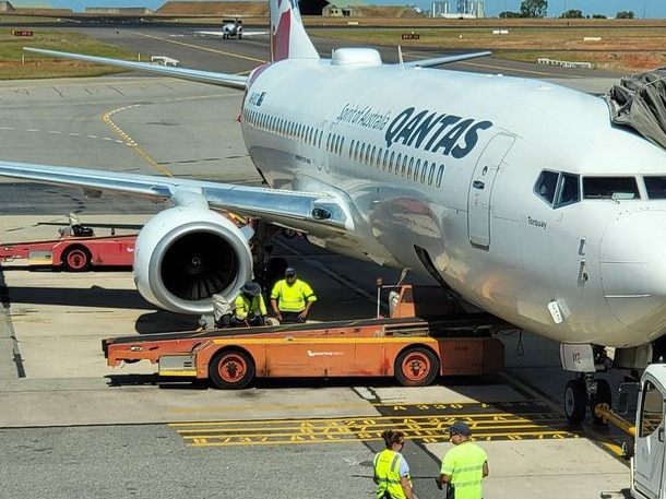 Ground service equipment has hit, damaged and cancelled a QANTAS plane destined for Perth later today. Picture: Supplied.