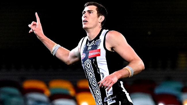 Mason Cox rides his kick home. Picture: Getty Images