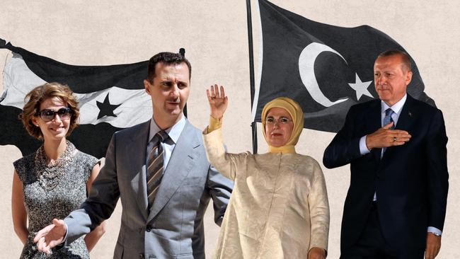 Left: Bashar al-Assad and his wife, Asma. Right: Recep Tayyip Erdogan and his wife Emine.