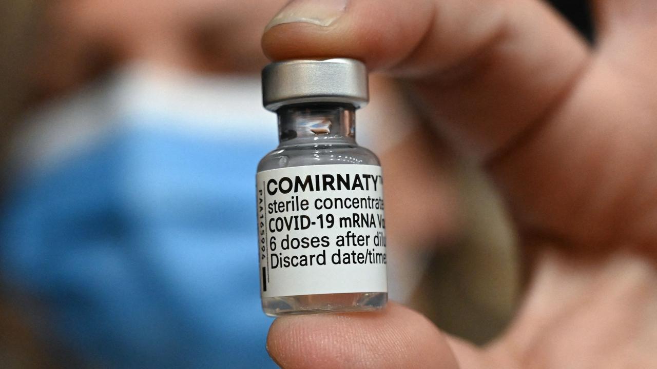 It doesn’t say Pfizer on the vial, but it definitely is Pfizer inside. Picture: Pascal Guyot/AFP