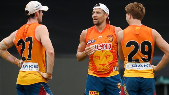 Luke Hodge calling the shots during the Lions’ summer camp in Launceston. Picture: Michael Willson