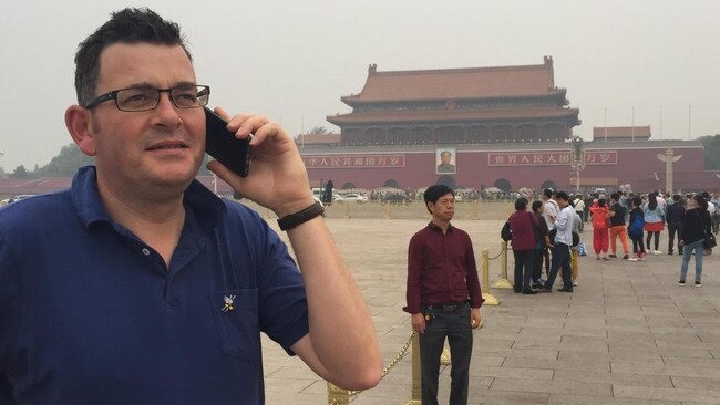 Victorian Premier Daniel Andrews visiting China with Beijing's Forbidden City in the background. Picture supplied