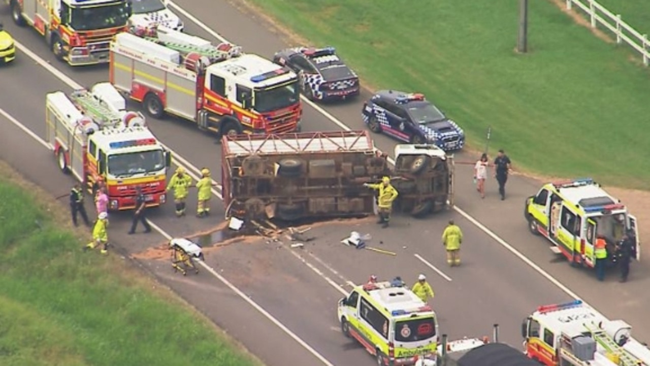 Emergency services on the scene of the crash on Friday afternoon. Picture: 9 News