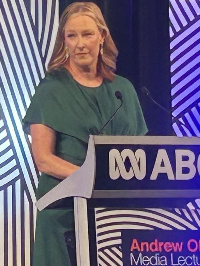 Leigh Sales giving the Andrew Olle Lecture in 2023.