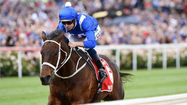 Hugh Bowman and Winx win their fourth Cox Plate at Moonee Valley.