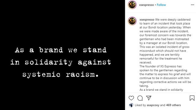 XS Espresso took to Instagram to apologise. Picture: Instagram.