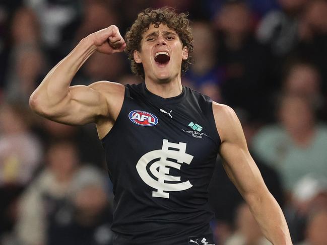 Charlie Curnow leads the Coleman Medal race with five rounds left. Picture: Robert Cianflone/Getty Images