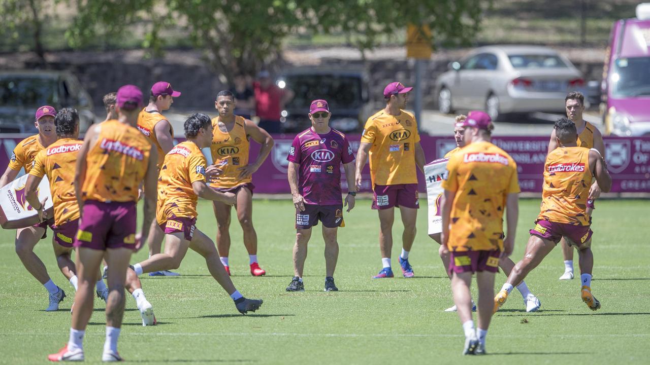 Broncos players on day one of pre-season training. Picture: Peter Wallis