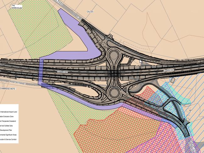 Design drawings of the proposed Hobart airport roundabout upgrade.