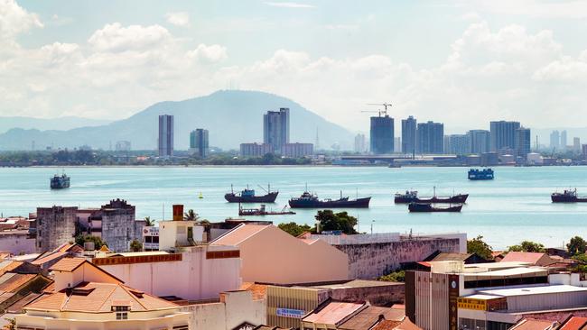 Elevated skyline of harbour area at Georgetown, Malaysia.