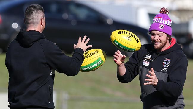 Jack Steven, right, at St Kilda training.