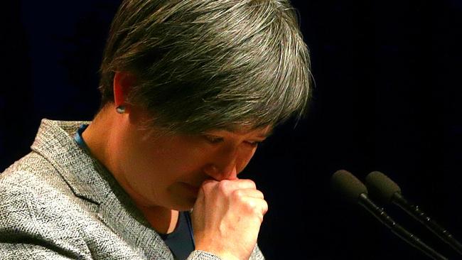 Penny Wong receives a standing ovation as she prepares to speak on marriage equality at the Australian Labor Party National Conference at the Melbourne Convention Centre on Sunday, July 26, 2015, in South Wharf, Victoria, Australia. Picture: Hamish Blair