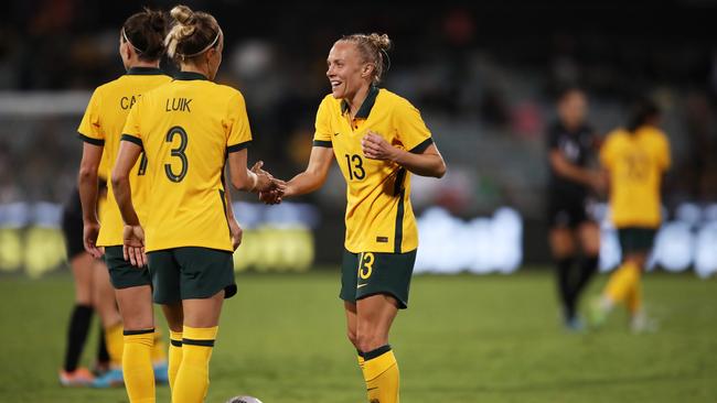 Players on the Australian women’s football team, the Matildas. Picture: Matt King