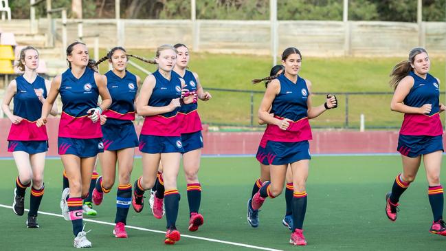 BSHS open hockey team warming up.