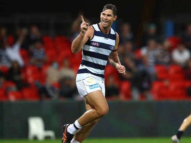 Hawkins celebrates one of his six goals for the match.