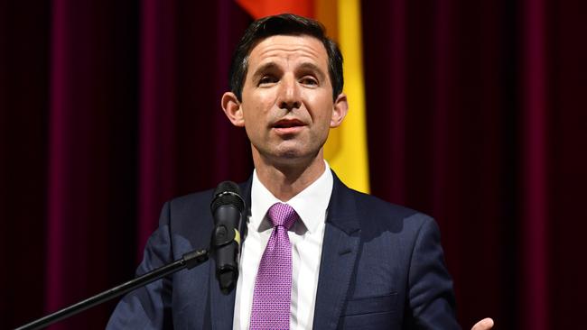 Federal Minister for Education Simon Birmingham speaks at a Catholic Schools Parents Forum at Saint Columban's College in Caboolture, 44 km northwest of Brisbane, Tuesday, July 24, 2018. (AAP Image/Mick Tsikas) NO ARCHIVING